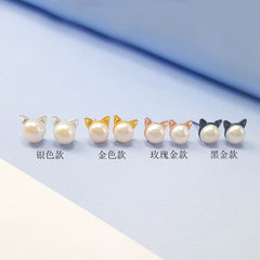 925 Silver Freshwater Pearl Cat Ear Earrings