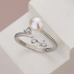 Natural Freshwater Pearl Ring with Zircon Inlay