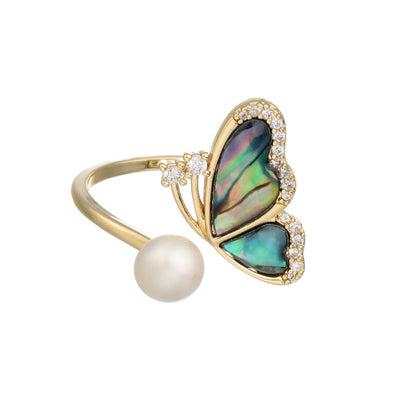 Butterfly Adjustable Freshwater Pearl Ring for Women