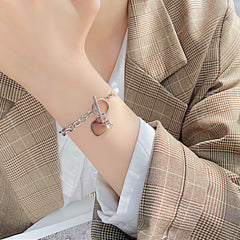 Freshwater Pearl Heart Zircon Stainless Steel Bracelet