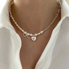 S925 Sterling Silver Women's Love Baroque Pearl Necklace