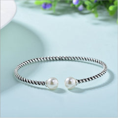 925 Sterling Silver Vintage Thai Braided Pearl Bracelet