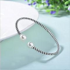 925 Sterling Silver Vintage Thai Braided Pearl Bracelet
