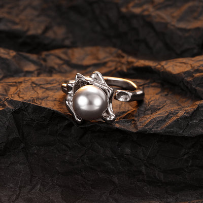 S925 Sterling Silver Shell Pearl Texture Flower Ring