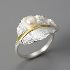 Artistic Leaf Pearl S925 Sterling Silver Women's Ring