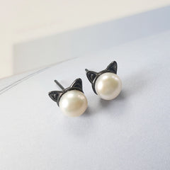 925 Silver Freshwater Pearl Cat Ears Earrings
