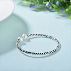 925 Sterling Silver Vintage Thai Braided Pearl Bracelet