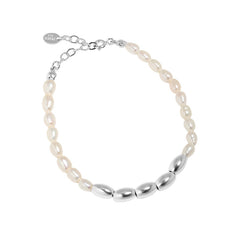 S925 Sterling Silver Bracelet with Pearl Rice Design