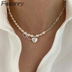 S925 Sterling Silver Women's Love Baroque Pearl Necklace