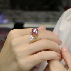 18K Gold Plated Freshwater Pearl Ring with Purple Pearl