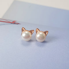 925 Silver Freshwater Pearl Cat Ears Earrings