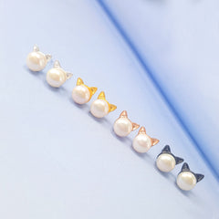925 Silver Freshwater Pearl Cat Ear Earrings