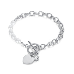 Freshwater Pearl Heart Zircon Stainless Steel Bracelet