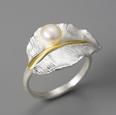 Artistic Leaf Pearl S925 Sterling Silver Women's Ring