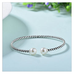 925 Sterling Silver Vintage Thai Braided Pearl Bracelet