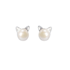 925 Silver Freshwater Pearl Cat Ears Earrings