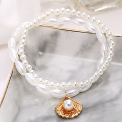 Minimalist Pearl Shell Pendant Anklet - Vintage Style