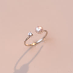 S925 Sterling Silver Adjustable Four-Claw Pearl Ring