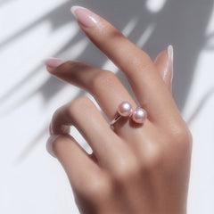Double Pearl Sterling Silver Ring — 8–9mm Freshwater Pearls (925 Silver)