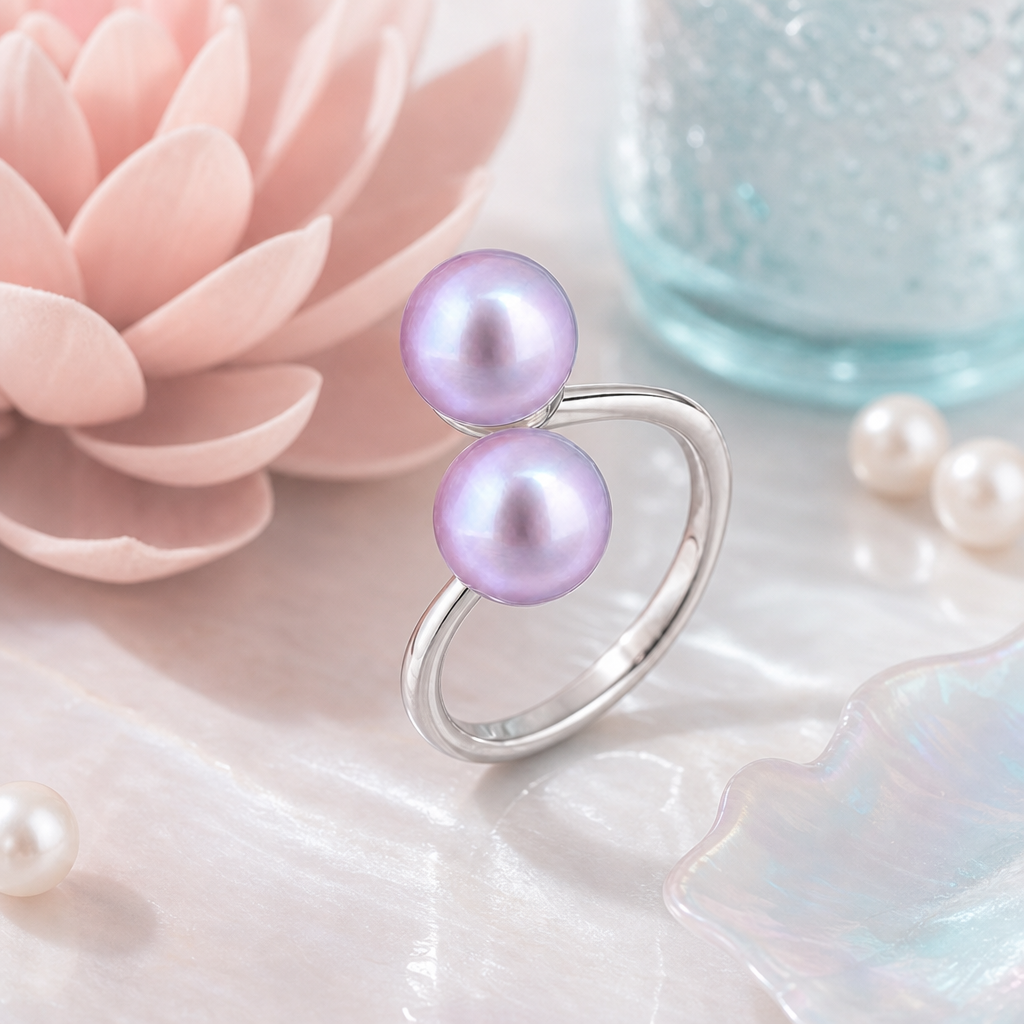 Double Pearl Sterling Silver Ring — 8–9mm Freshwater Pearls (925 Silver)