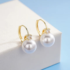 Trendy Geometric Drop Earrings with Simulated Pearl & Cubic Zirconia – Copper Alloy