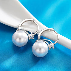 Trendy Geometric Drop Earrings with Simulated Pearl & Cubic Zirconia – Copper Alloy