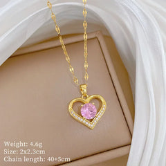 Classic Heart Snake Chain Necklace – Stainless Steel with Zircon Accent