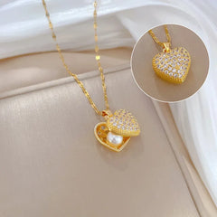 Classic Heart Snake Chain Necklace – Stainless Steel with Zircon Accent