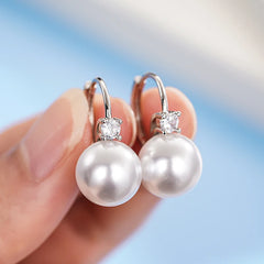 Trendy Geometric Drop Earrings with Simulated Pearl & Cubic Zirconia – Copper Alloy