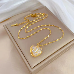 Classic Heart Snake Chain Necklace – Stainless Steel with Zircon Accent