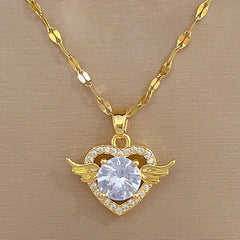Classic Heart Snake Chain Necklace – Stainless Steel with Zircon Accent
