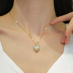 Classic Heart Snake Chain Necklace – Stainless Steel with Zircon Accent