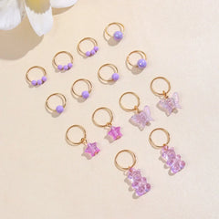 14‑Piece Girls Pink Pearl Star & Butterfly Elastic Hair Band Set