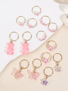 14‑Piece Girls Pink Pearl Star & Butterfly Elastic Hair Band Set