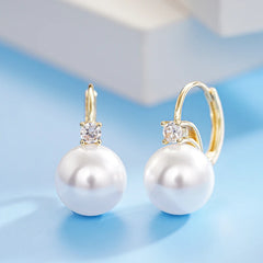 Trendy Geometric Drop Earrings with Simulated Pearl & Cubic Zirconia – Copper Alloy