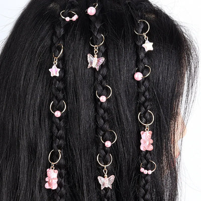 14‑Piece Girls Pink Pearl Star & Butterfly Elastic Hair Band Set