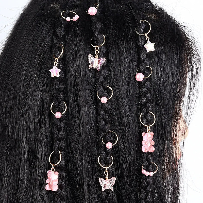 14‑Piece Girls Pink Pearl Star & Butterfly Elastic Hair Band Set