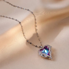 Classic Heart Snake Chain Necklace – Stainless Steel with Zircon Accent