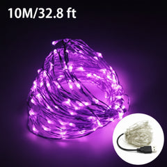 Purple LED fairy lights glowing with a rich purple hue.