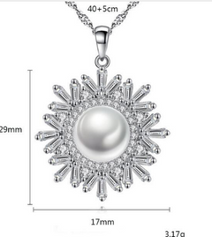 Pearl Necklace, Sterling Silver Necklace, Snowflake Pendant
