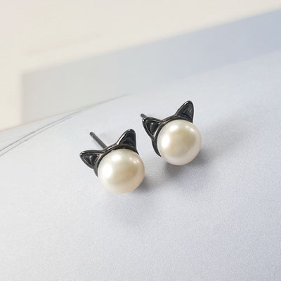 925 Silver Freshwater Pearl Cat Ear Earrings