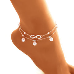 Trendy Handmade Double Layer Pearl Anklet Bracelet