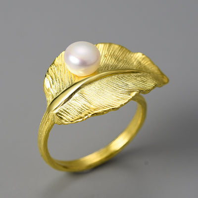 Artistic Leaf Pearl S925 Sterling Silver Women's Ring