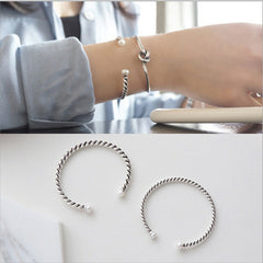 925 Sterling Silver Vintage Thai Braided Pearl Bracelet