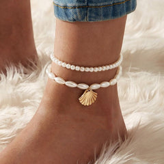 Minimalist Pearl Shell Pendant Anklet - Vintage Style