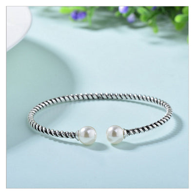 925 Sterling Silver Vintage Thai Braided Pearl Bracelet