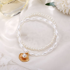 Minimalist Pearl Shell Pendant Anklet - Vintage Style