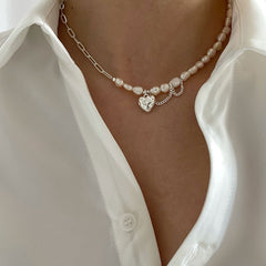 S925 Sterling Silver Women's Love Baroque Pearl Necklace