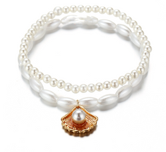 Minimalist Pearl Shell Pendant Anklet - Vintage Style
