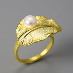 Artistic Leaf Pearl S925 Sterling Silver Women's Ring